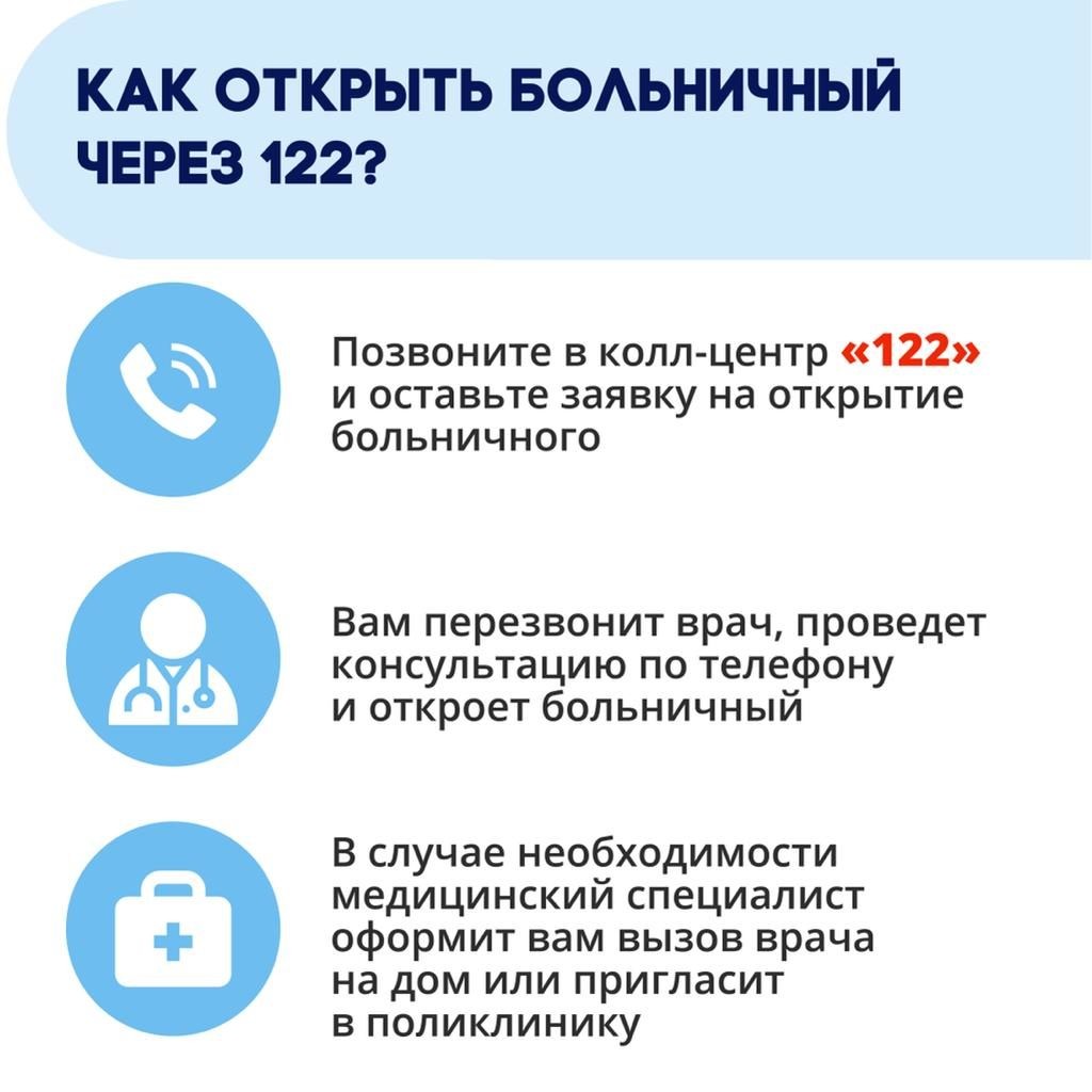 Открыть и закрыть больничный лист можно через колл-центр по телефону 122